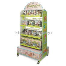 Holz-Metall-Bodenbelag Kinder Tier Spielzeug Produkte Einzelhandel Shop 4-Rad beweglichen Spielzeug Show Display Stand